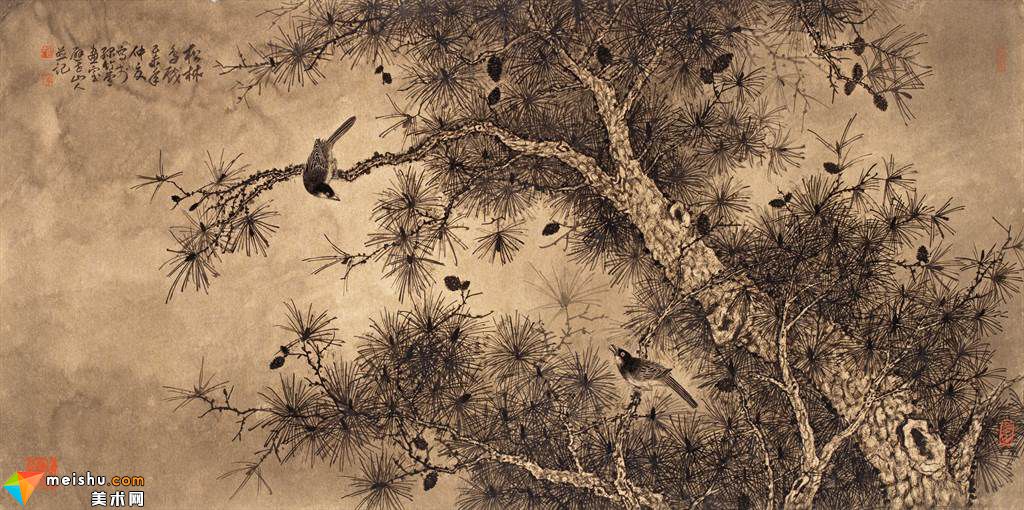 廖文潭花鸟画-270松林