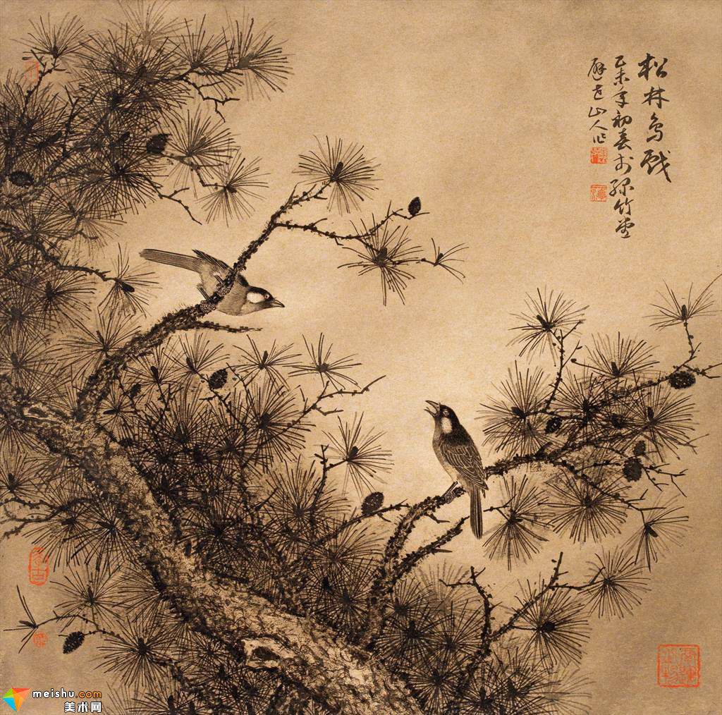 廖文潭花鸟画-337松林